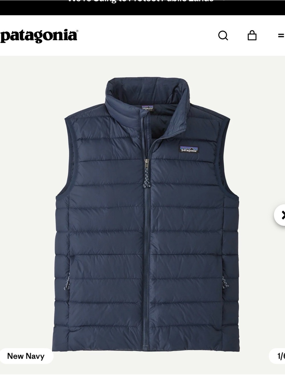 Patagonia Kids Down Sweater Vest in Navy , size XXL /16-18 years